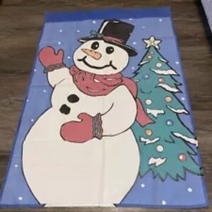 Nice Vintage Large CHRISTMAS SNOWMAN  28" X 49" YARD FLAG (Yf7